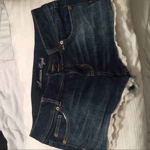 American eagle jean shorts with lace trim